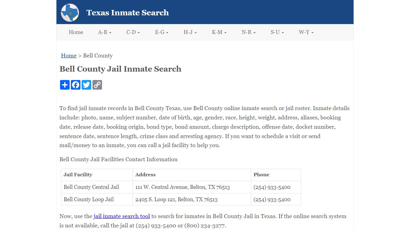 Bell County Jail Inmate Search